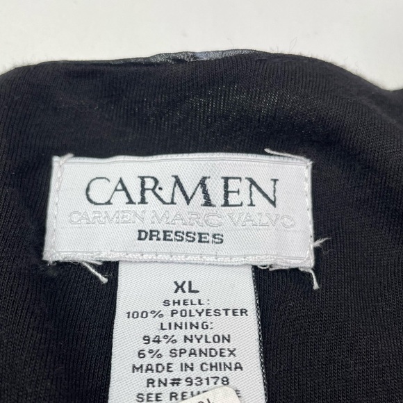 Carmen Marc Valvo Floral Black and Blue Sheer Layer Dress Size XL - Picture 6 of 10